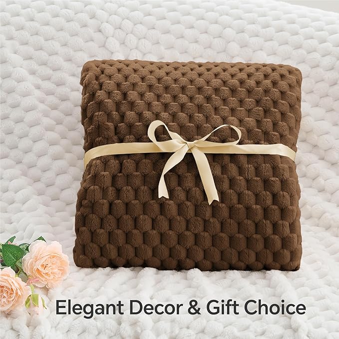 BEDELITE Fleece Blanket - 3D Jacquard Decorative Brown Throw Blankets for Couch & Bed, Soft and Cozy Warm Plush Fluffy Blanket All Seasons Suitable, 108x90Inches