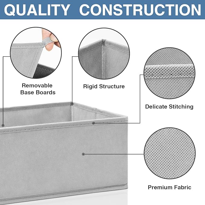 Criusia Drawer Organizer Clothes 24 Pack, Fabric Closet Organizers and Storage Bins for Underwear Sock, Odorless Dresser Drawer Dividers for Baby Nursery Organization (Grey)