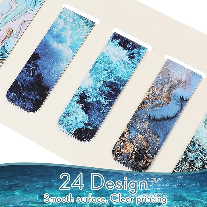 Zonon 24 Pcs Ocean Magnetic Bookmarks Clips Magnet Page Markers Page Clip Funny Bookmark Gifts for Students Teachers Reading Lover Women, Men