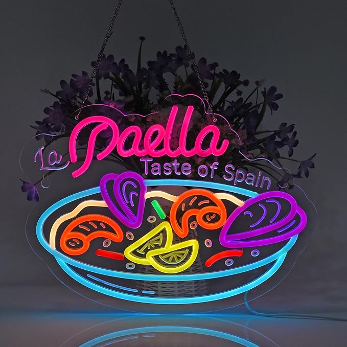 Paella Neon Sign, Neon Lights Hanging Wall Art Decoration for Restaturant Shop Store Bar Market Deli Café Celebration Party Home Decor, USB Powered Ultra Bright Dimmable,15.75 * 11.8inches