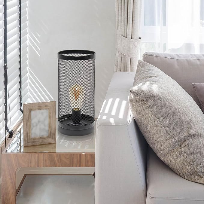 Simple Designs LT1075-BLK Black Mesh Cylindrical Steel Table Lamp