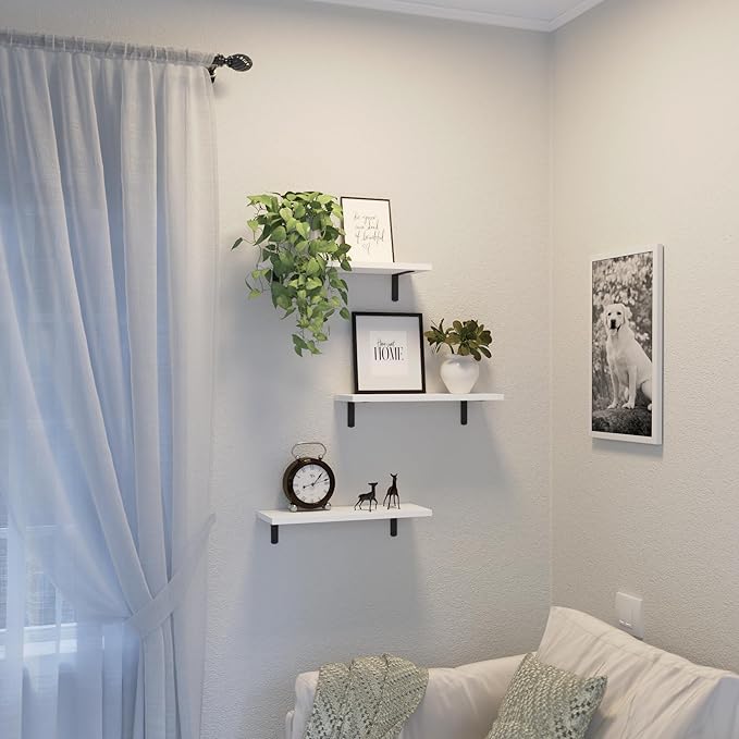 Floating Shelves, 3 Sets Wall Shelves, Wooden Floating Shelves for Wall Décor, Wall Mounted Floating Bathroom Shelf for Storage, Floating Book Shelf for Wall, Bedroom, Living Room – White