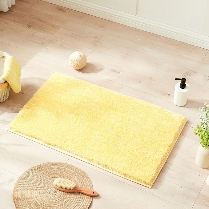 Douceur Sparkle Bath Mats for Bathroom Non Slip 32" X 20", Super Soft Microfiber Yellow Bathroom Rugs Washable, Fluffy Absorbent Bath Rugs, Quick Dry Shower Mat Gifts, Yellow and White