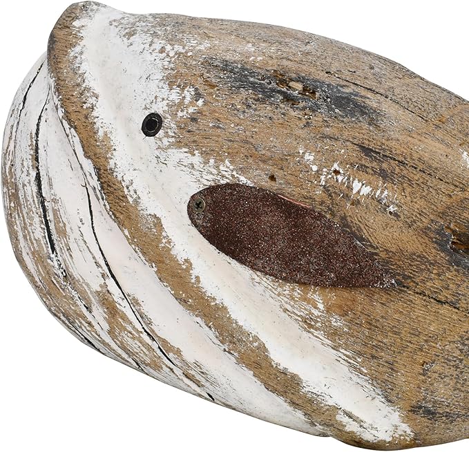 K KILIPES Wood Whale Statue Beach Table Decor for Home, Rustic Hand Carved Wood Sculpture Whale Figurine Coastal Centerpiece Nautical Ocean Decorations (Brown, M L)