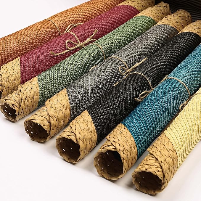 Noctiflorous Round Braided Placemats Set of 4 Table Mats 15 Inches Washable Heat Resistant for Dining Table Non-Slip Indoor Outdoor Place Mats for Thanksgiving Christmas Easter(Grey Wide Edge 4)