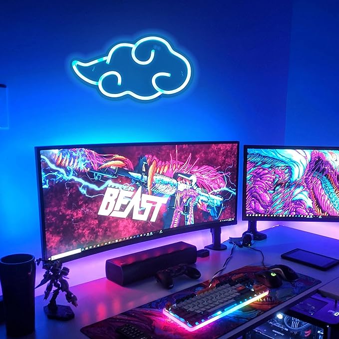 Anime Neon Sign, LED Blue Cloud Neon Signs for Wall Decor, Dimmable Gaming Neon Sign Wall Signs USB Night Neon Light for Bedroom Game Room Man Cave Party, Gifts for Your Son, Boyfriend(12x7in)