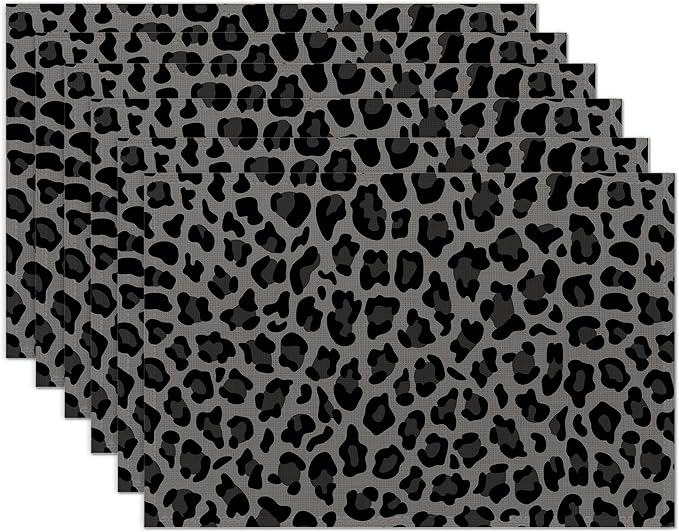 Gray and Black Leopard Placemats Set of 6 Washable Table Mats for Kitchen Dining Table,Heat-Resistant Place Mats for Indoor Outdoor Party Holiday Decoration