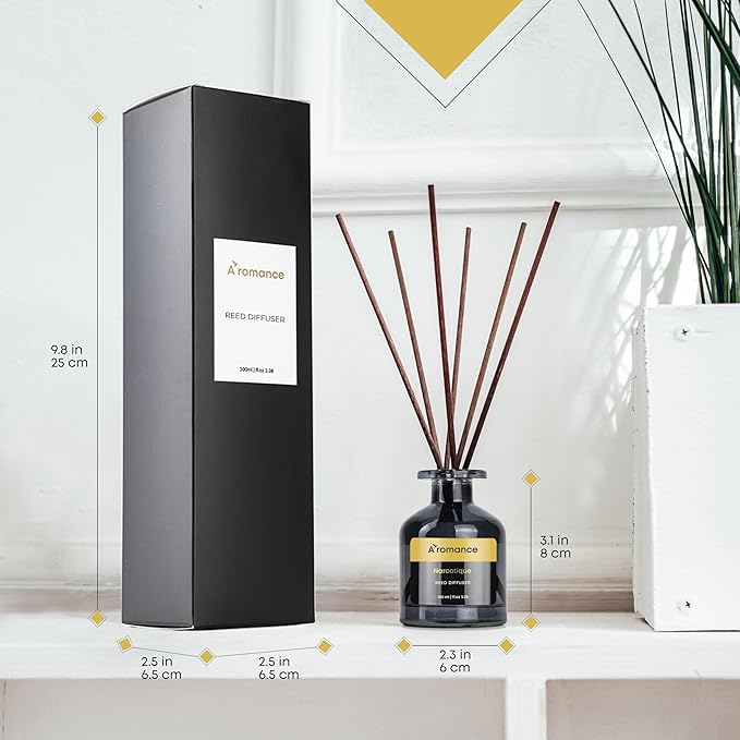 Narcotique Reed Diffuser Set | Floral-Fruity Fragrance | 3.38 oz Scent Fragrance Oil Diffuser for Bedroom, Bathroom, Home Décor and Gift, Decorative Air Fresheners with Sticks