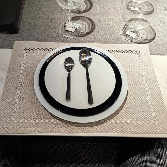Placemats Set of 4 for Dining Table with Hollow Edge Design- Table Mats 12x 18 Inch, Cloth Place mats Machine Washable (Beige 4pcs)