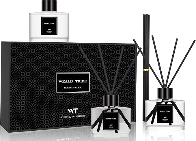 Reed Diffuser Set of 3 for Bathroom Air Fresheners, Oil Diffuser Sticks | Gardenia,Lavender & Eucalyptus,Jasmine & Lily Scent(1.7 fl oz Each Pack) Home Fragrance with 12 Sticks Defusers | Shelf Decor