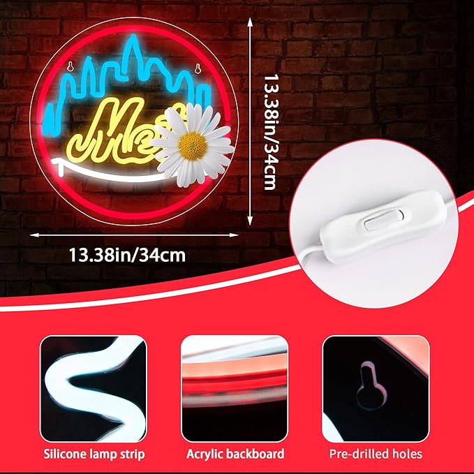 Baseball Neon Sign for Wall Decor Mete Baseball LED Light Up Sign Baseball Wall Decor Sports Neon Lights for Club Bedroom Man Cave Bar Sports Gifts for Men Teen Boys Fans,Size 13.4*13.4 inch(FMXD151)