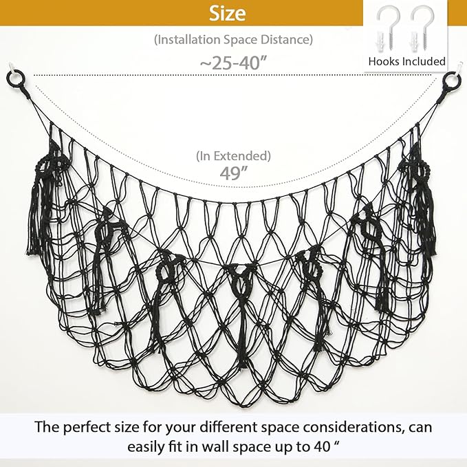 Large Stuffed Animal Net Hammock Macrame Toy Diaplay Plush Toy Holder Ceiling Hanging Net for Stuffed Animal Storage Kid Bedroom Boho Nursery Decor (Black, Small)