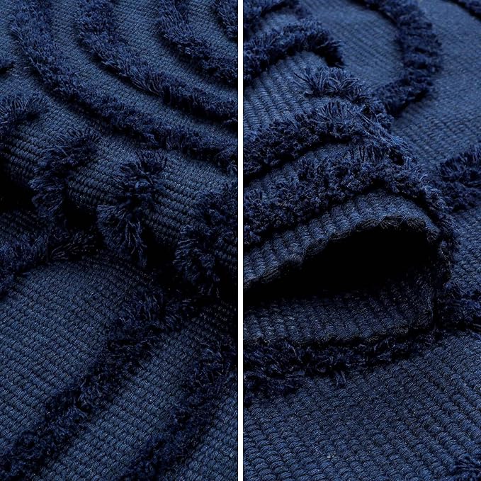 LEEVAN Washable Kitchen Runner 2'X5', Hand-Woven Bathroom Rug With Tassels, Dark Blue Entryway, Tufted Rainbow Bedroom, Farmhouse Hallway for Laundry/Living Room