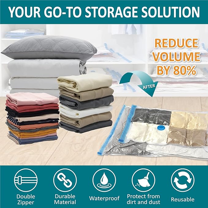 30 Pack Vacuum Storage Bags, Space Saver Vacuum Storage Bags, Vacuum Seal Bags for Clothing, Clothes, Comforters and Blankets, Hand Pump Included