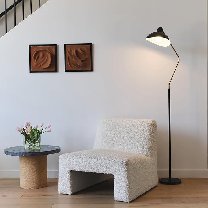 Brightech Swoop LED Floor Lamp - Tall, Adjustable Head for Reading, Over Chair in Living Rooms, Offices & Bedrooms - Modern Standing Light with Heavy Base, Stunning Decor