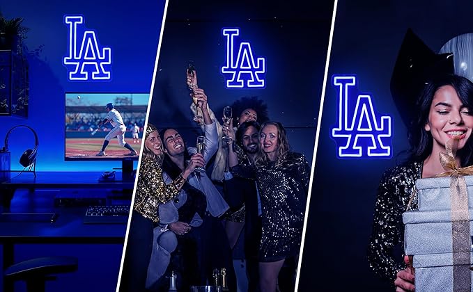 LA Baseball Neon Sign, Los Angeles Cool Light Up Dimmable LA Baseball Team Logo Hanging Led Neon Sign for Wall Decor, Bedroom, Party, Man Cave, Garage, Birthday Christmas Gift for Baseball Fans