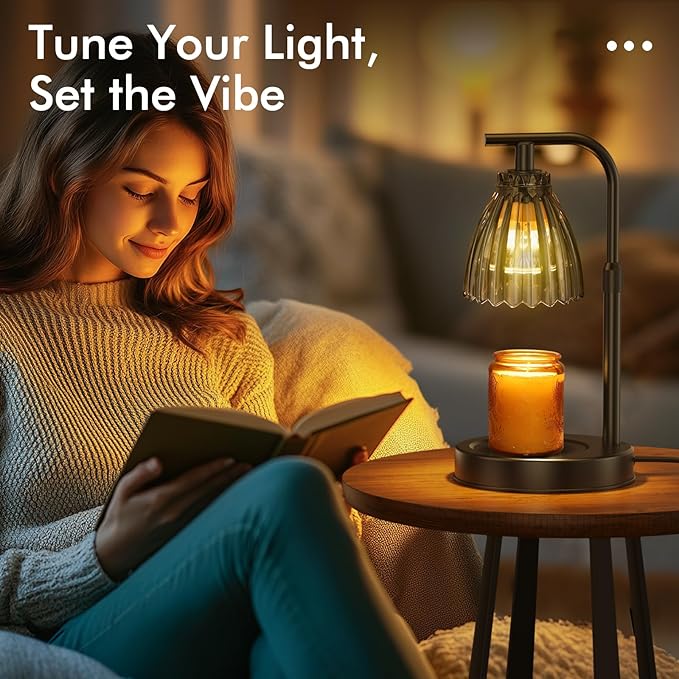 Candle Warmer Lamp with 2 Bulbs, Dimmer Adjustable Height Candle Lamp, 2/4/8H Timer, Home Decor, Lamp Candle Warmer for Jar Candles, Thoughtful Gifts for Christmas, Birthday, Mother's Day, Black