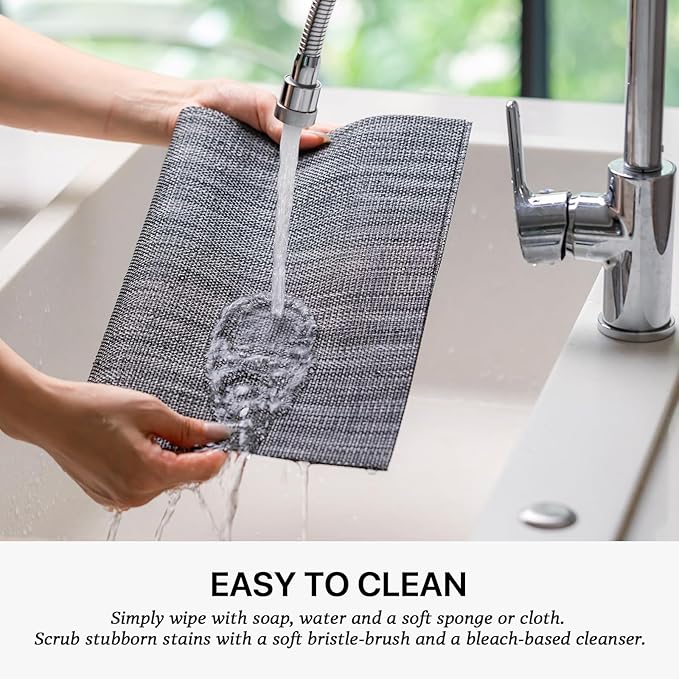 LEXMORE Placemats Set of 6 Vinyl/Plastic Woven Place Mats for Kitchen Table Indoor/Outdoor Washable Placemat Wipeable Dining Table Mats(Dark Gray)