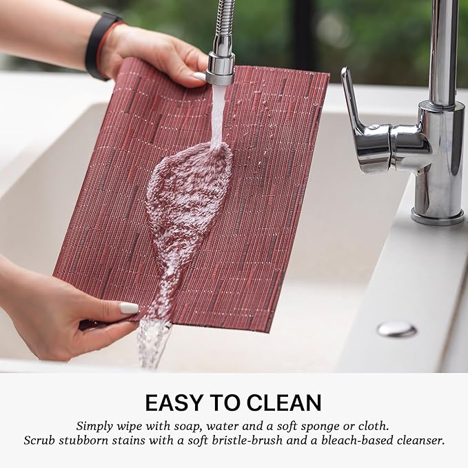 LEXMORE PVC Woven Placemats 4 PCS Wipeable Indoor/Outdoor Table Mats Washable Vinyl Place Mats for Dining Table, Set of 4-Burgundy