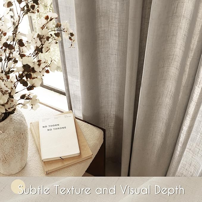Taupe Linen Curtains 90 inches Long for Living Room Back Tab Rustic Farmhouse Semi Sheer Light Filtering Window Curtain Dining Room Soft Thick Flax Linen Textured Drapes Burlywood Birch Dark Brown