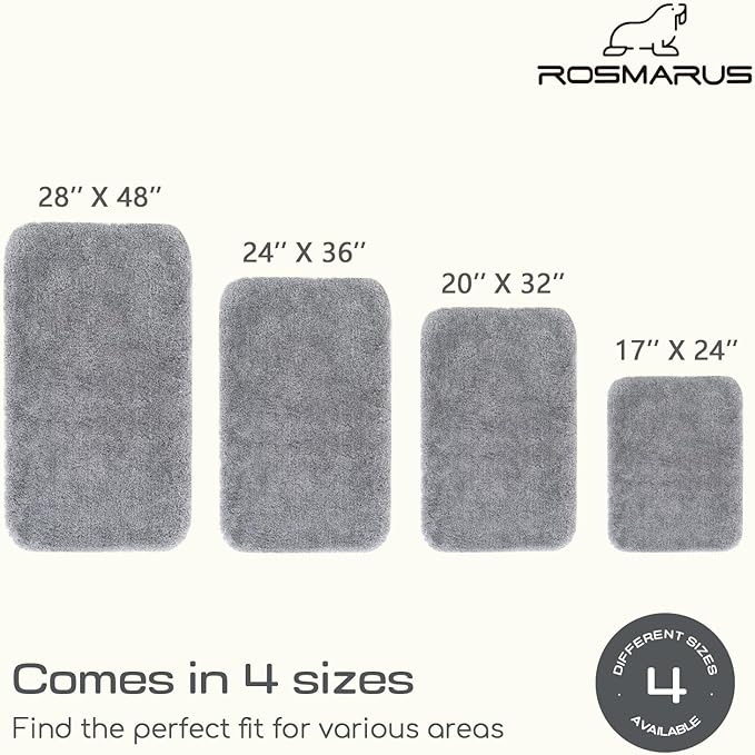 ROSMARUS Shaggy Bath Rugs for Bathroom Non Slip 20" X 32" Gray