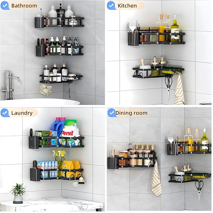 Corner Shower Caddy,3 Pack Rustproof Corner Organizer Shelves,No Drilling Stainless Steel Shower Organizer for Bathroom,Bathtub,Shower Pan,Bath Accessories Shower Caddies(Black)