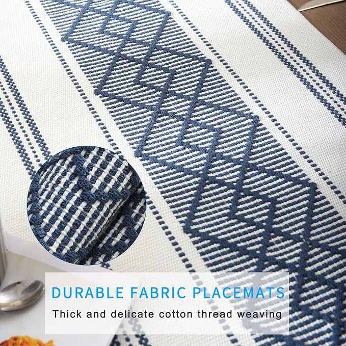 LUFEIJIASHI Elegant Thick placemats for Dining Table Decor Farmhouse Heat Resistant Table Place mats Set of 4 Quality Woven Cloth Placemats Washable Dinner mats (Navy Blue, 4)
