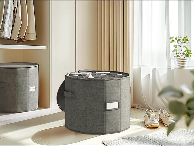 Vailando Shoe Organizer for Closet - Cylindrical Shoe Storage Organizer with Removable Dividers, Rectangular Compartment, Foldable, Gray, 1-Pack