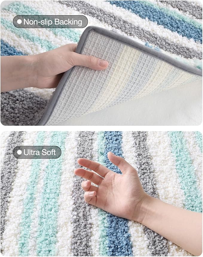 LUMI Striped Bath Rugs, Extra Soft and Absorbent Microfiber Bath Mat, Machine Wash Non-Slip for Bathtub or Bathroom Floor, 24"x43", Blue