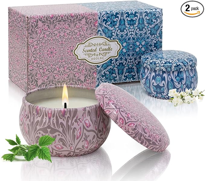 Jasmine and Vanilla Aromatherapy Candles 2 Pack, 2.5 oz, 12 Hour Burn Time, Portable Home Tin Jar Candles for Travel, Spa, Bath