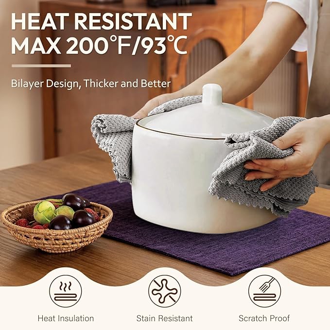 Placemats Set of 4, Dual-Layered Thickened Faux Linen Cloth Place Mats Heat Resistant Machine Washable Wrinkle Free Table Mats Indoor/Outdoor (Purple)