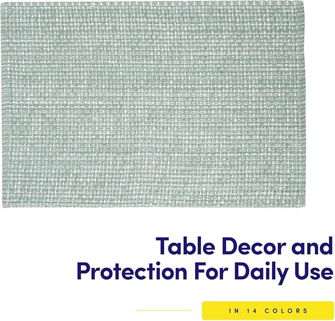 Sweet Home Collection 100% Cotton Placemats for Dining Room Rectangle Two Tone Woven Fabric 13" x 19" Soft Durable Table Mat Set, Set of 6, Pale Green