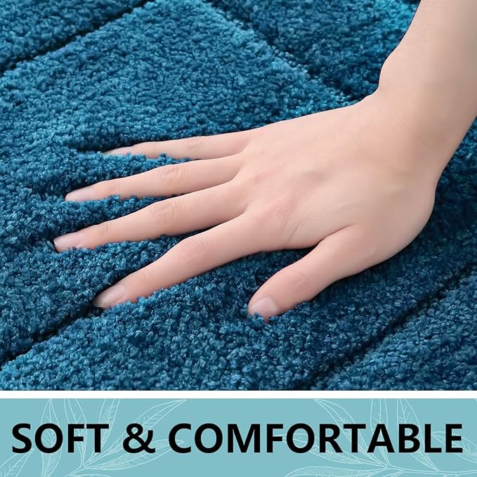 Buganda Bathroom Rugs, 24" x 16", Soft and Absorbent Microfiber Bath Rugs, Non-Slip Shaggy Shower Carpet, Machine Wash Dry Bath Mats for Bathroom Floor, Tub and Shower, Peacock Blue