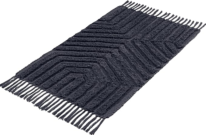 Boho Bathroom Rug 2' x 3', Washable Hand-Woven Tufted Cotton Rug with Tassels for Entryway 24x36 inch, Foyer, Bedroom, or Kitchen - Dark Grey
