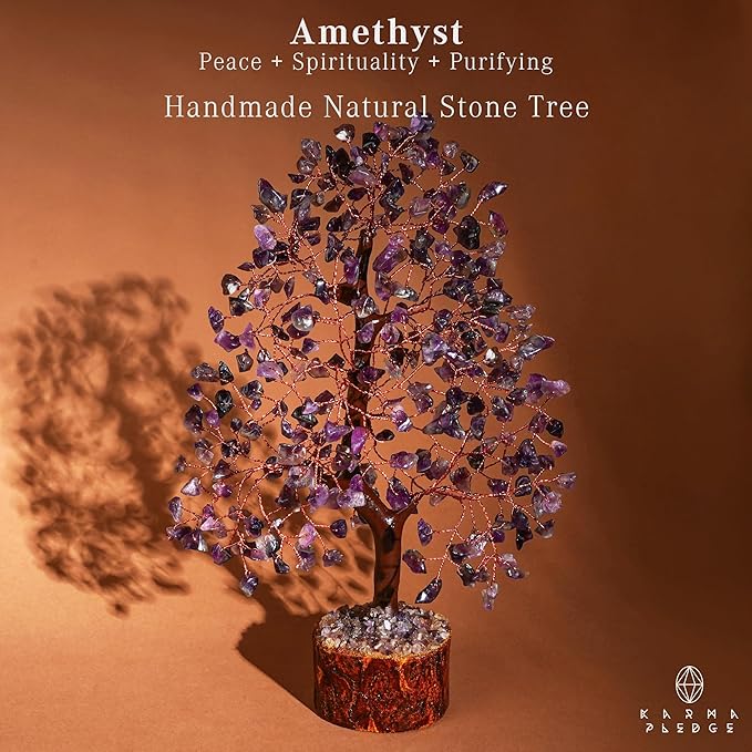 Crystal Tree of Life Amethyst Healing Crystal Trees for Home & Office Decoration, Handmade Crystal Money Bonsai Trees for Positive Energy, Good Luck, Christmas Decor, Birthday Gifts for Women, Mom