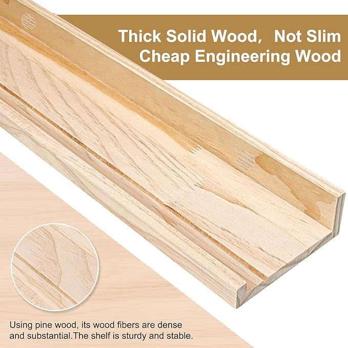 Long Floating Shelves Natural Wood, Picture Ledge Decorative Shelf 48 Inch, Large Wall Mount Photo Shelves Set of 2, Kitchen Unfinished Wooden Shelves for Bedroom Livingroom Bathroom,Pine Wood