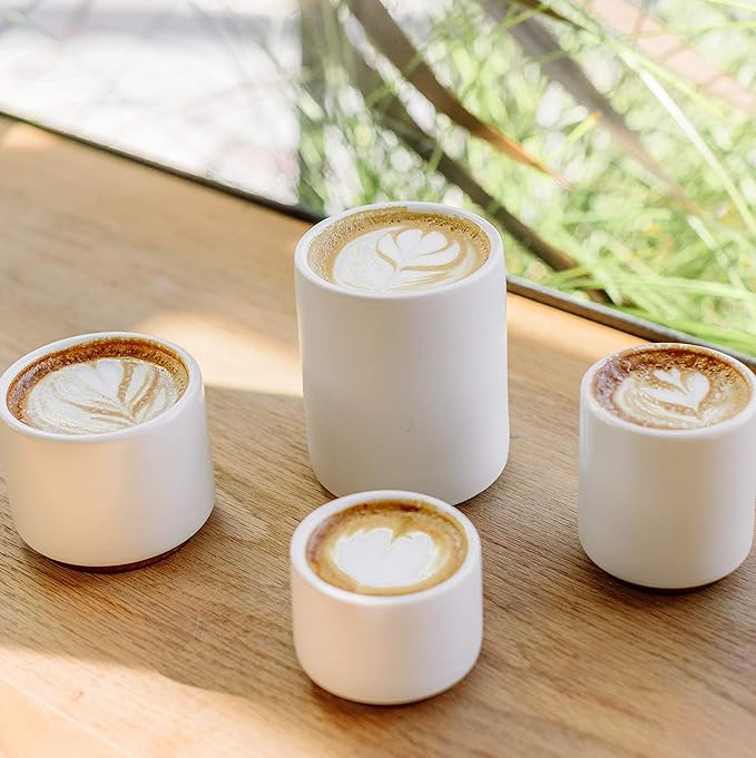 Fellow Monty Milk Art Cups - Double Wall Ceramic Latte Mug, Matte White with Copper Base, 11 oz Cup, 1 Count (Pack of 1)