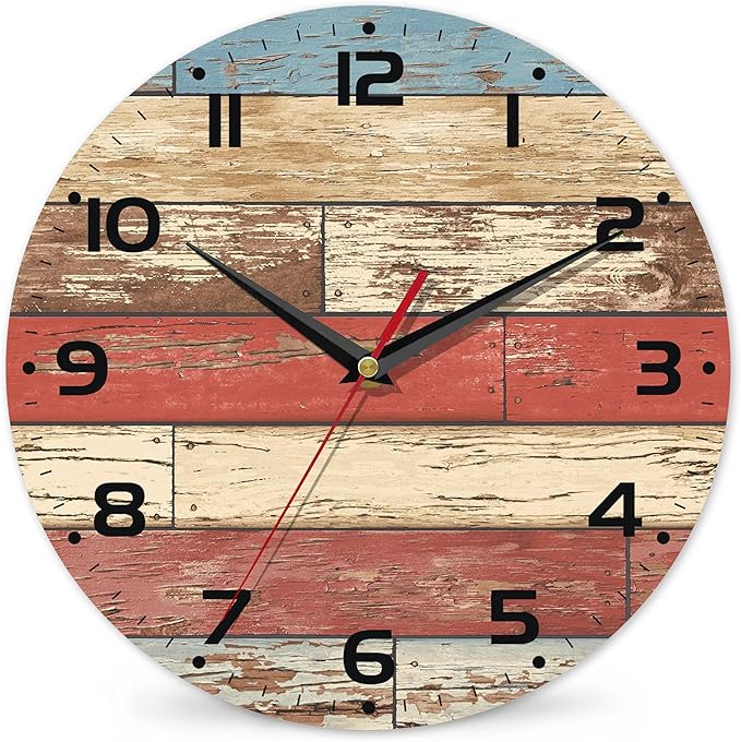 Clock for Living Room, Wooden Decorative Round Wall Clock Silent Non-Ticking Battery Operated Clock 10 Inch, Home Decor for Living Room, Kitchen, Bedroom and Office