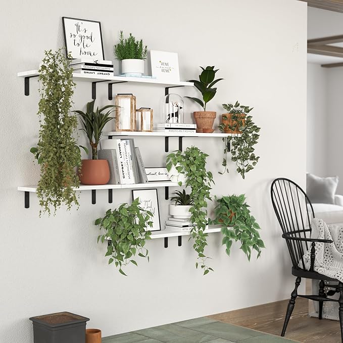Floating Shelves, 8 Sets Wall Shelves, Wooden Floating Shelves for Bedroom Wall Décor, Wall Mounted Floating Bathroom Shelf for Storage, Floating Book Shelf Living Room – White