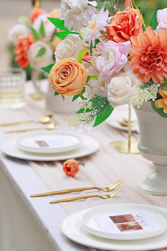 MISSPIN Artificial Flowers DIY Box Set Fake Roses Bouquet Bridal Wedding Flowers Colorful Centerpiece Table Decorations Boho Faux Floral with Stems Arrangements for Cake Home Party Indoor Outdoor