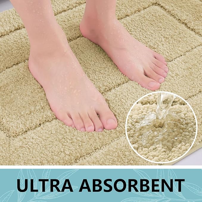 Buganda Bathroom Rugs, 36" x 24", Soft and Absorbent Microfiber Bath Rugs, Non-Slip Shaggy Shower Carpet, Machine Wash Dry Bath Mats for Bathroom Floor, Tub and Shower, Beige