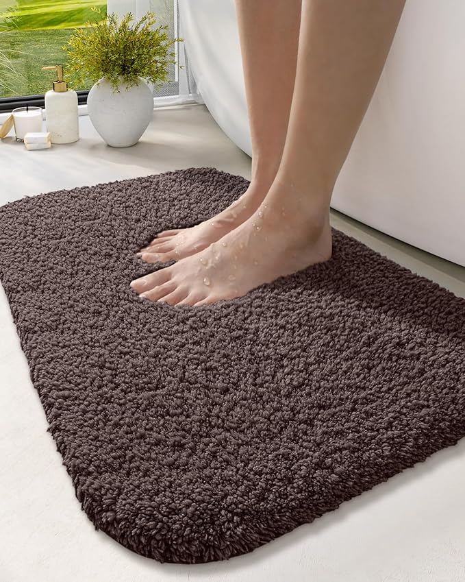 DEXI Bathroom Rug Mat 43x24, Extra Soft and Absorbent Bath Rugs, Washable Non-Slip Thick Carpet Mat for Shower Floor, Tub, Brown