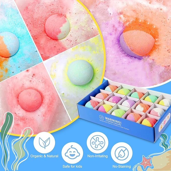 Bath Bombs for Kids - 15pcs Bath Bombs with Surprise Toys Inside, Kids Friendly & Non-Toxic Fizzy Shower Bombs for Girls Boys, Handmade Bubble Bombs Bath Gift for Birthday, Christmas