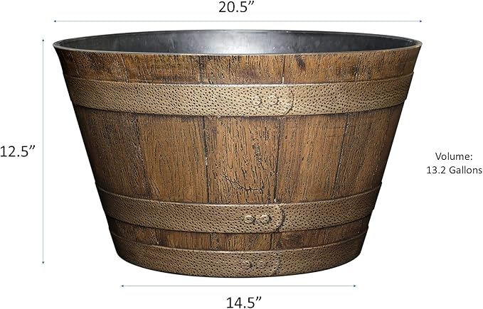 Classic Home and Garden Whiskey Barrel Planter, 20.5", Distressed Oak