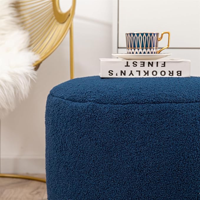 Round Pouf Ottoman 20 x 20 x 14 Inches Boho Poof Home Decor Floor Pouffe Ottoman Foot Rest for Couch Sofa Bean Bag Chairs Living Room Bedroom (Navy)