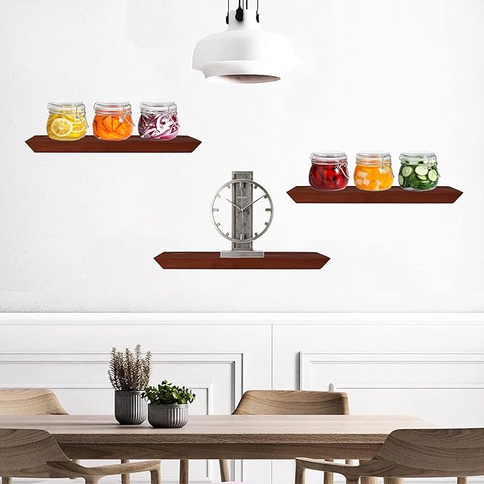 Wood Floating Shelves for Wall Set of 3, Wall Mounted Shelves for Living Room, Floating Wall Shelf for Bedroom, Bathroom, Room Decor, Brown