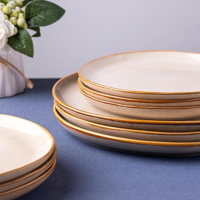 AmorArc Ceramic Dinnerware Sets,Handmade Reactive Glaze Stoneware Plates and Bowls Set,Highly Chip and Crack Resistant | Dishwasher & Microwave Safe Dishes Set,Service for 6 (18pc)