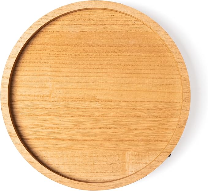 GENMOUS Round Wooden Tray for Coffee Table, Decorative Tray with Iron Bead for Home Decor, Candle Tray Rustic Farmhouse Trays Centerpiece for Living Room Decor, Kitchen Counter Table Dining Decor