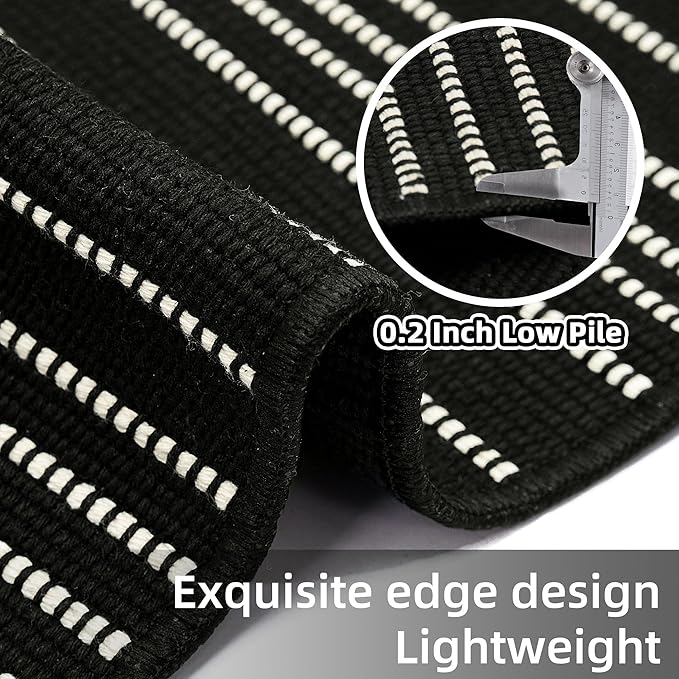 Tritard Boho Runner Rug 2x8 - Lightweight Washable Long Hallway Rug with Tassel, Thin Woven Farmhouse Kitchen Runner Rugs Cotton Aztec Indoor Carpet for Entryway, Laundry, Bathroom, Black and White