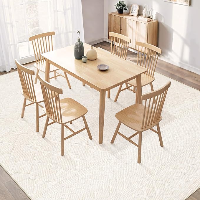 8x10 Area Rug Living Room: Washable Boho Geometric Moroccan Rug Neutral Modern Farmhouse Indoor Soft Non Slip Ultra Thin Large Printed Pattern Carpet for Bedroom Home Office (Beige, 8'x10')